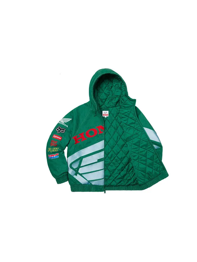 Куртка Supreme x Honda Fox Racing Puffy Zip Up Jacket 'Green' — изображение 3 из 5, зеленый