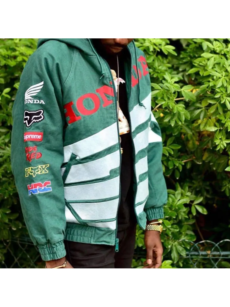 Куртка Supreme x Honda Fox Racing Puffy Zip Up Jacket 'Green' — изображение 4 из 5, зеленый