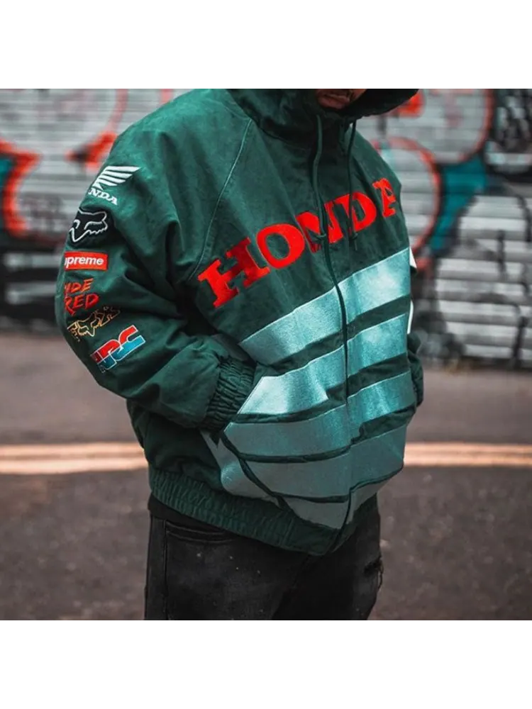 Куртка Supreme x Honda Fox Racing Puffy Zip Up Jacket 'Green' — изображение 5 из 5, зеленый