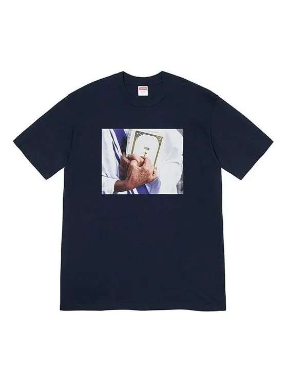 Футболка fw19 week 7 bible tee printing short sleeve navy blue Supreme — изображение 1 из 1, синий
