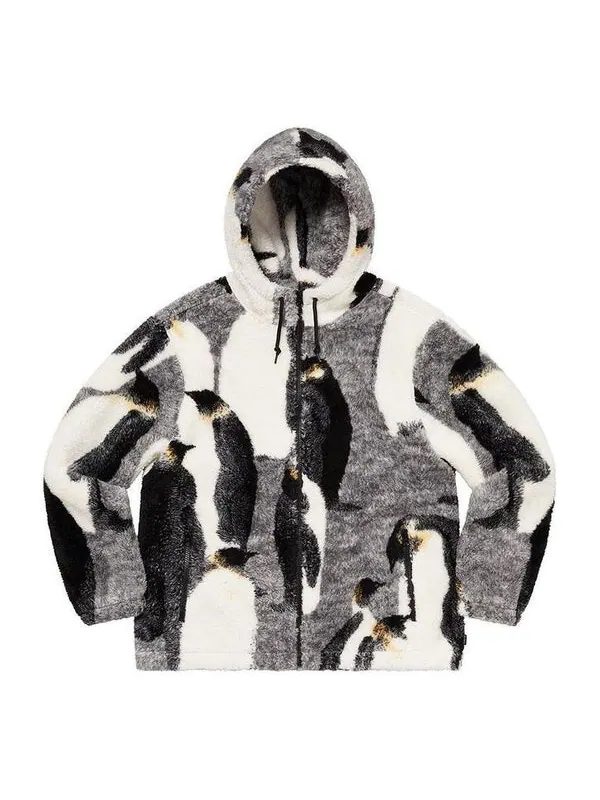 Куртка penguins hooded fleece jacket 'white black grey' Supreme — изображение 1 из 2, белый/черный/серый