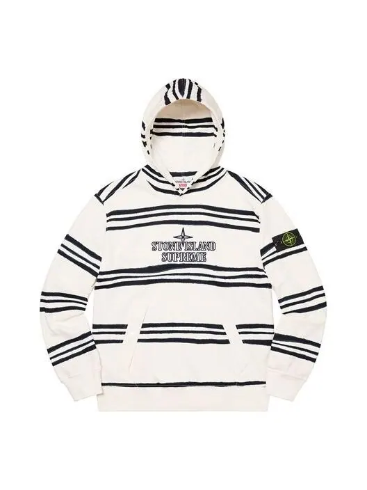 Толстовка x stone island warp stripe hooded sweatshirt 'white black' Supreme — изображение 1 из 1, белый/черный