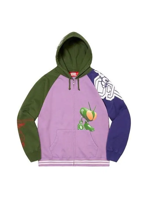 Толстовка x junya watanabe comme des garons man zip up hooded sweatshirt 'pink green navy' Supreme — изображение 1 из 2