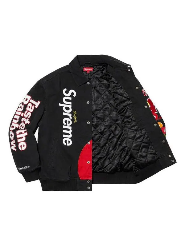 Куртка x skittles x mitchell & ness varsity jacket 'black multi-color' Supreme — изображение 3 из 3, черный/мульти