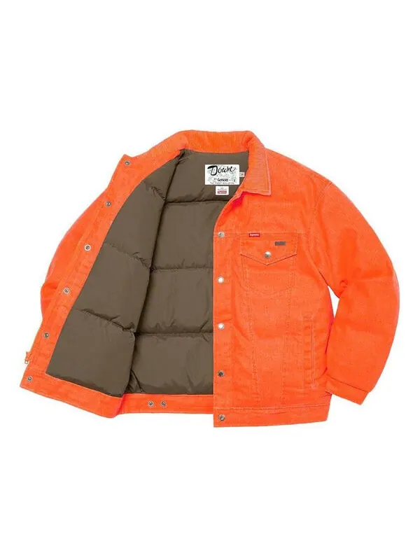 Куртка x schott canvas down trucker jacket 'orange olive green' Supreme — изображение 3 из 3