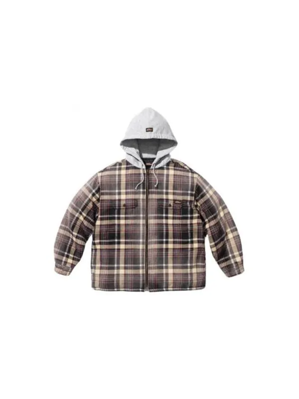 Рубашка x dickies fw23 week9 plaid hooded zip up shirt 'brown' Supreme — изображение 2 из 2, коричневый