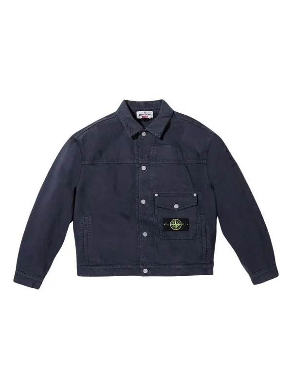 Куртка x stone island fw23 week10 denim trucker jacket logo 'black' Supreme — изображение 1 из 4, черный