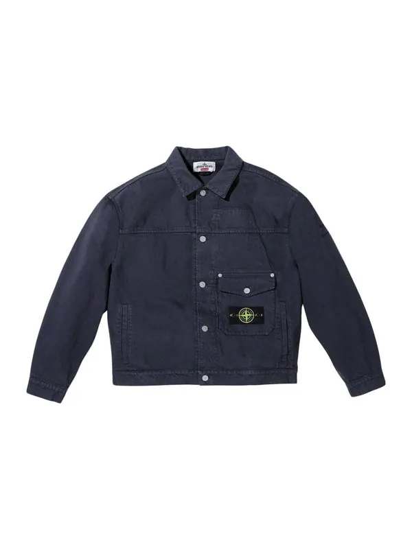 Куртка x stone island fw23 week10 denim trucker jacket logo 'black' Supreme — изображение 2 из 4, черный
