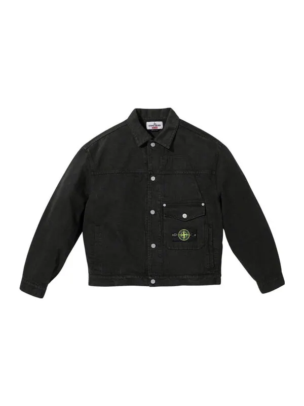 Куртка x stone island fw23 week10 denim trucker jacket logo 'black' Supreme — изображение 3 из 4, черный