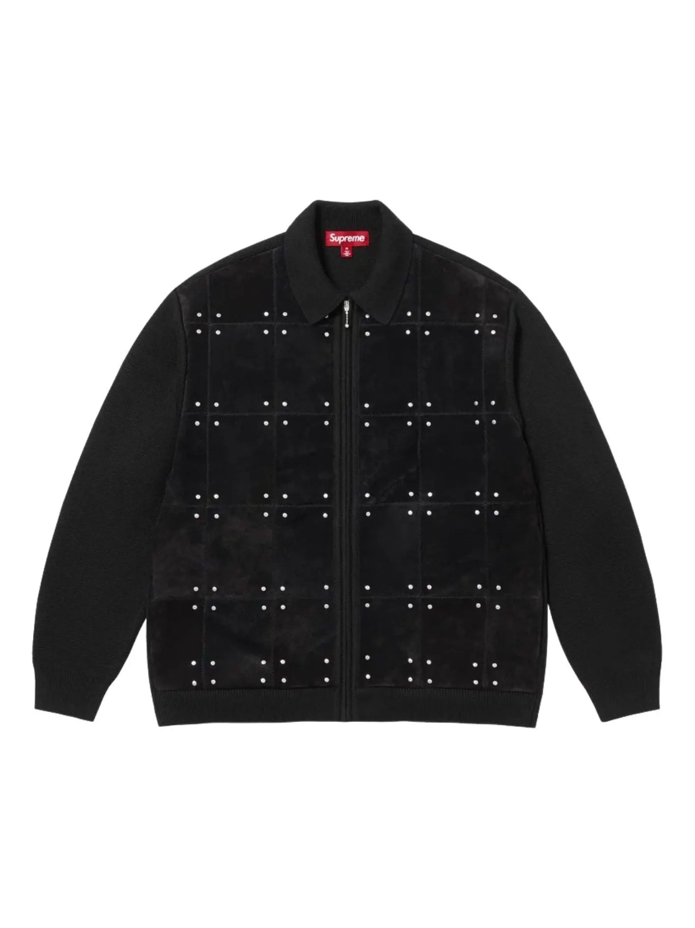 Кардиган Supreme FW25 из замши с заклепками и застежкой на молнию — изображение 1 из 1, черный