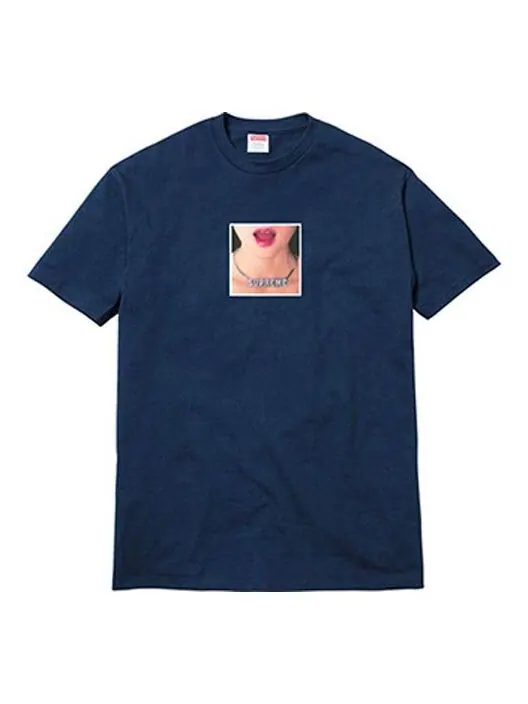 Футболка ss18 necklace tee navy printing short sleeve navy blue Supreme — изображение 1 из 1, синий