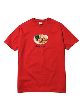 Футболка ss18 chicken dinner tee red food printing short sleeve Supreme — изображение 1 из 1, красный