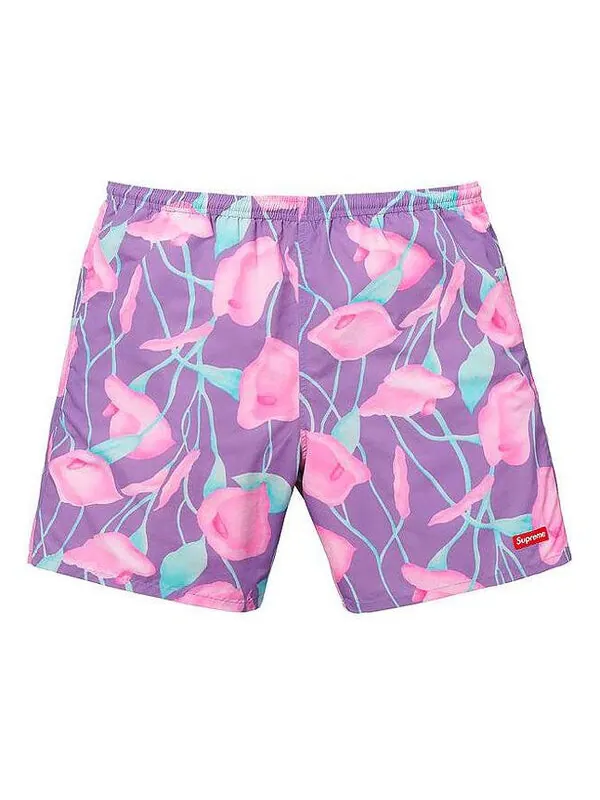 Шорты ss18 nylon water short flowers casual shorts purple Supreme — изображение 1 из 1, фиолетовый