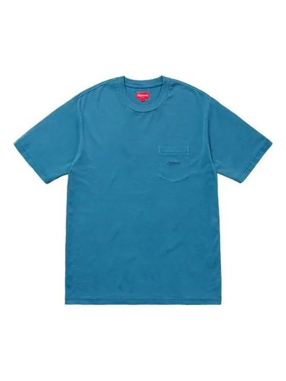 Футболка ss18 overdyed pocket tee washed dark blue logo tee Supreme — изображение 1 из 2, синий