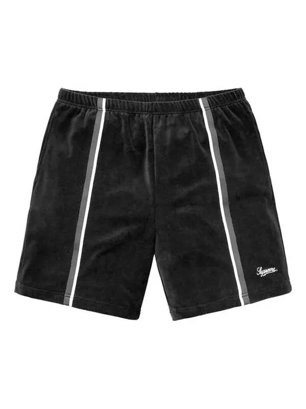 Шорты ss18 velour warm up short black Supreme — изображение 1 из 2, черный/белый