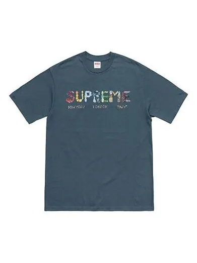Футболка ss18 rocks tee dark slate short sleeve blue gray 'blue grey' Supreme — изображение 1 из 1, синий/серый