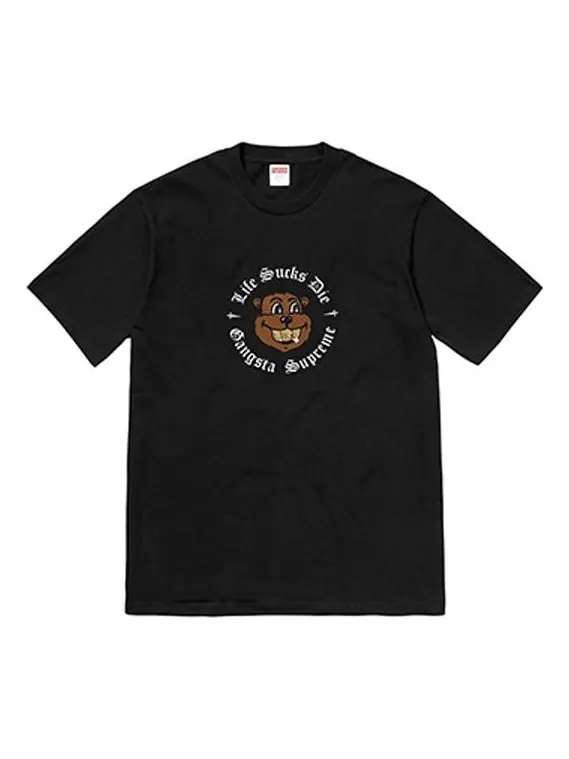 Футболка Supreme FW18 Life Sucks Die Tee Black Bear Round Neck Short Sleeve Unisex — изображение 1 из 1, черный
