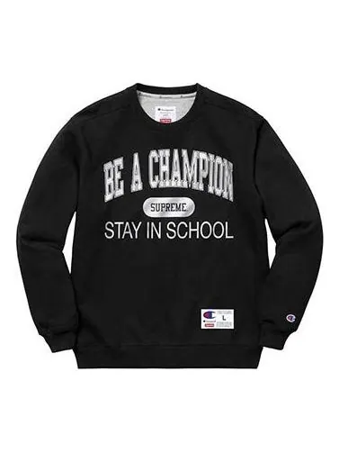 Толстовка ss18 champion stay in school crewneck black Supreme — изображение 1 из 1, черный