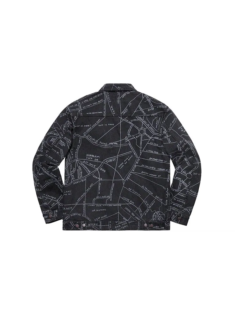 Куртка Supreme SS19 Gonz Map Work Jacket Pattern Zipper Unisex Black — изображение 2 из 2, черный