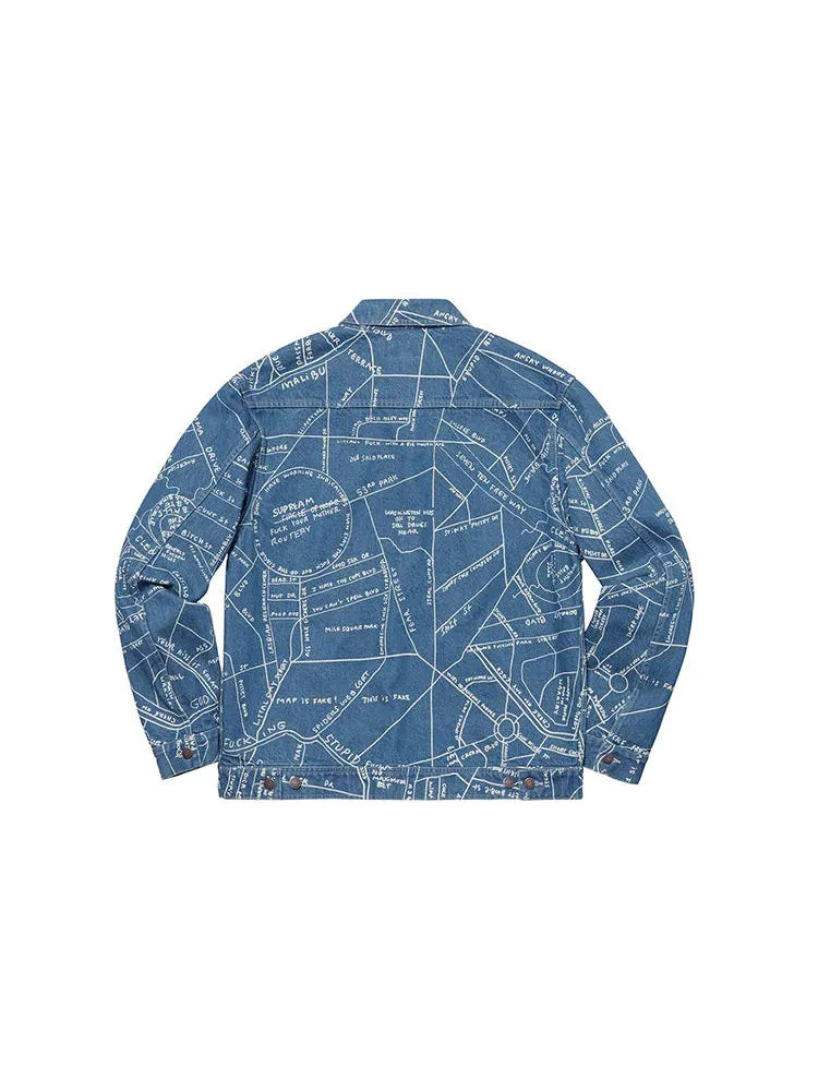 Куртка Supreme SS19 Gonz Map Work Jacket Pattern Zipper Unisex Blue — изображение 2 из 2, светлый синий