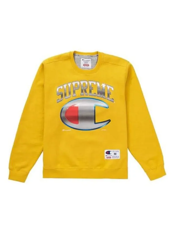 Свитер x champion chrome crewneck 'yellow silver' Supreme — изображение 1 из 1, желтый/серебристый