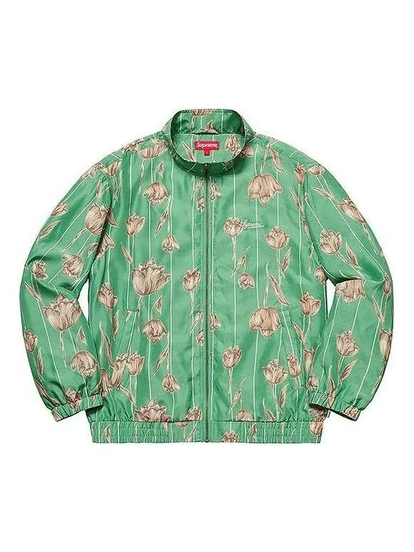 Куртка floral silk track jacket 'green tan' Supreme — изображение 1 из 2, зеленый/бежевый