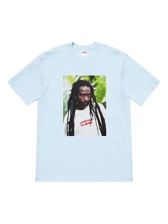 Футболка ss19 buju banton tee reggae character printing short sleeve light blue Supreme — изображение 1 из 1, светлый синий