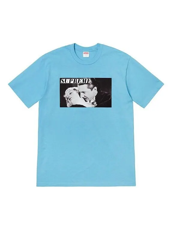 Футболка ss19 bela lugosi tee vampire printing short sleeve light blue Supreme — изображение 1 из 1, светлый синий