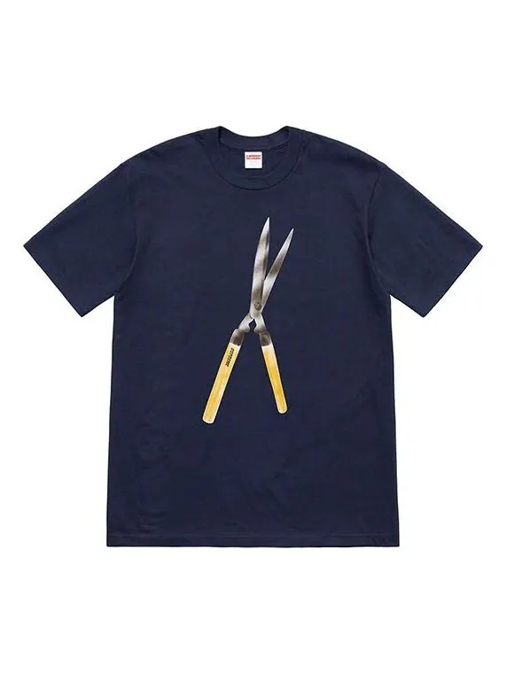 Футболка ss19 shears tee large scissors printing short sleeve navy blue Supreme — изображение 1 из 1, синий