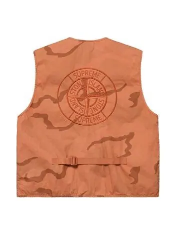 Жилет x stone island water resistant brushed cotton canvas vest 'brown' Supreme — изображение 2 из 2, коричневый