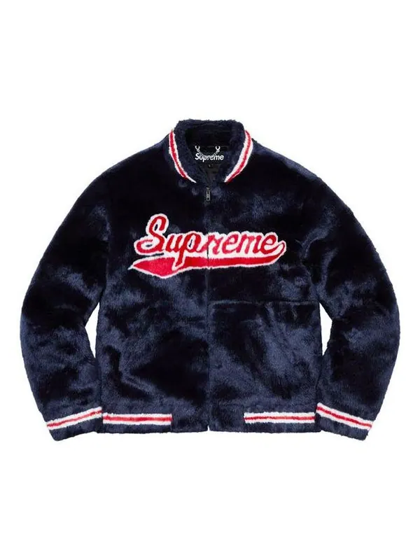 Куртка ss20 week 1 faux fur varsity jacket Supreme — изображение 1 из 3, синий