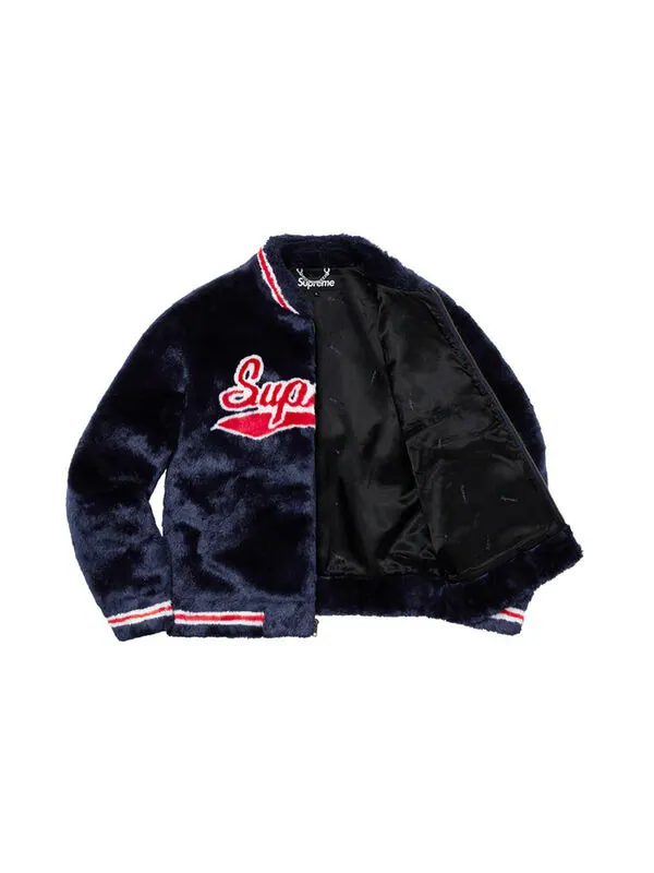 Куртка ss20 week 1 faux fur varsity jacket Supreme — изображение 2 из 3, синий
