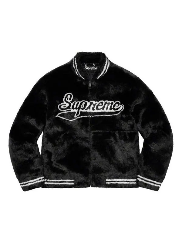 Куртка faux fur varsity jacket 'black white' Supreme — изображение 1 из 3, черный/белый