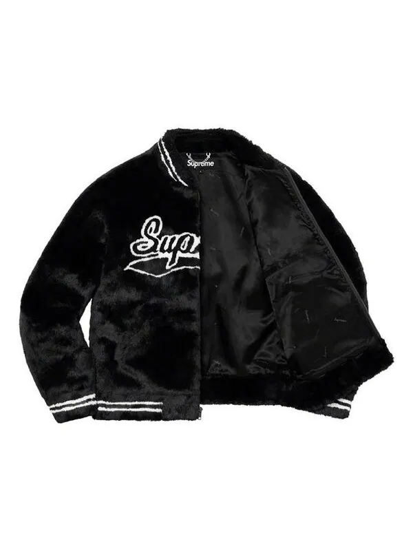 Куртка faux fur varsity jacket 'black white' Supreme — изображение 3 из 3, черный/белый