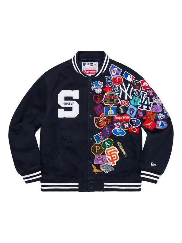 Куртка x new era x mlb varsity jacket 'black multi-color' Supreme — изображение 1 из 3, черный/мульти