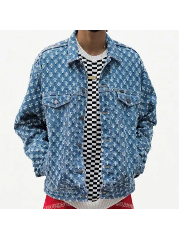 Куртка hole punch denim trucker jacket 'teal white' Supreme — изображение 3 из 4, белый