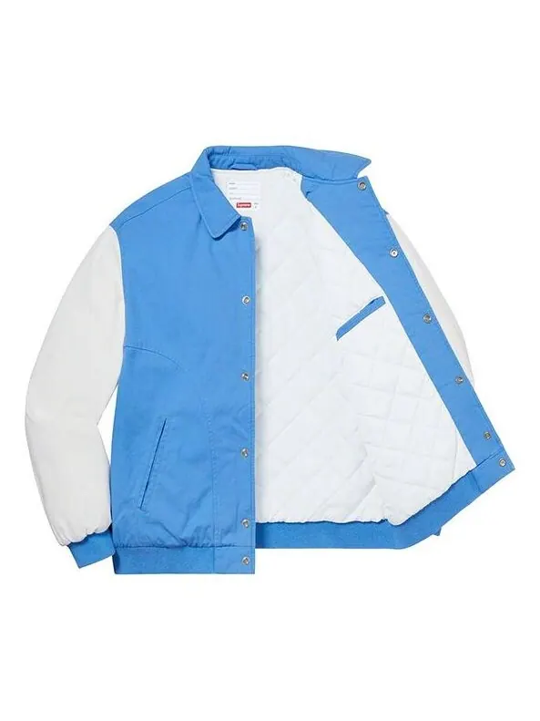 Куртка twill varsity jacket 'blue white' Supreme — изображение 3 из 3, синий/белый