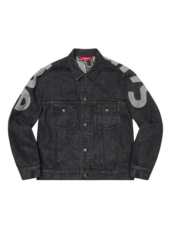 Куртка inset logo denim trucker jacket 'black grey' Supreme — изображение 1 из 2, черный/серый