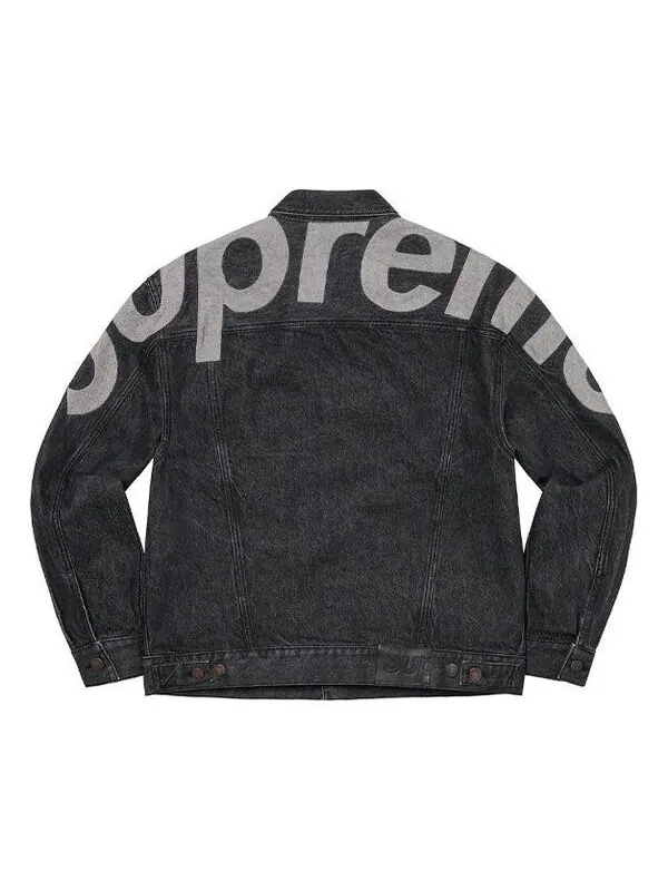 Куртка inset logo denim trucker jacket 'black grey' Supreme — изображение 2 из 2, черный/серый