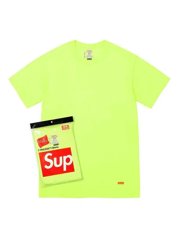 Футболка hanes tagless t-shirts (2 pack) box logo tee 'light green' Supreme — изображение 1 из 1, светлый зеленый