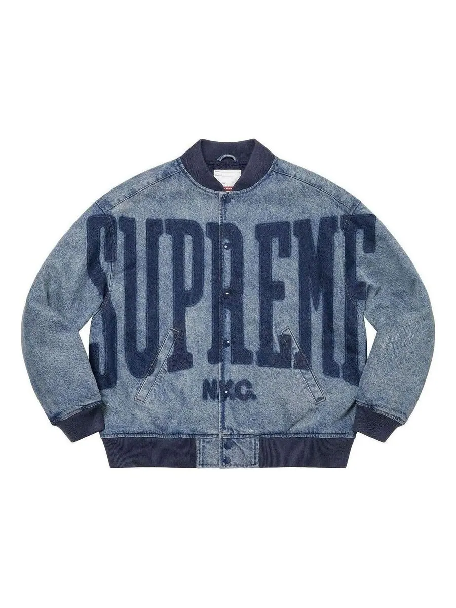 Куртка Supreme Washed Knockout Denim Varsity Jacket 'Teal' — изображение 1 из 3, бирюзовый