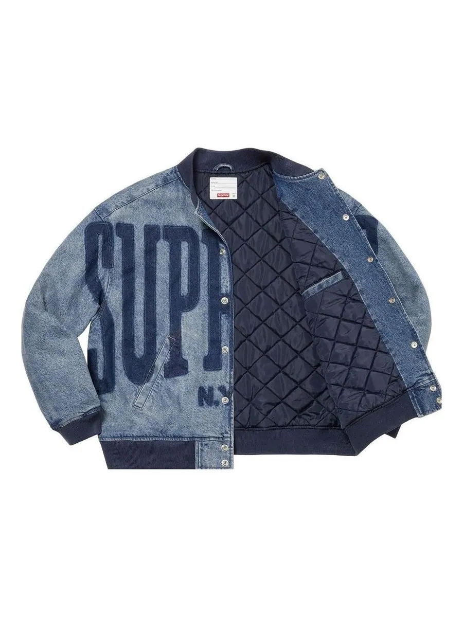 Куртка Supreme Washed Knockout Denim Varsity Jacket 'Teal' — изображение 3 из 3, бирюзовый