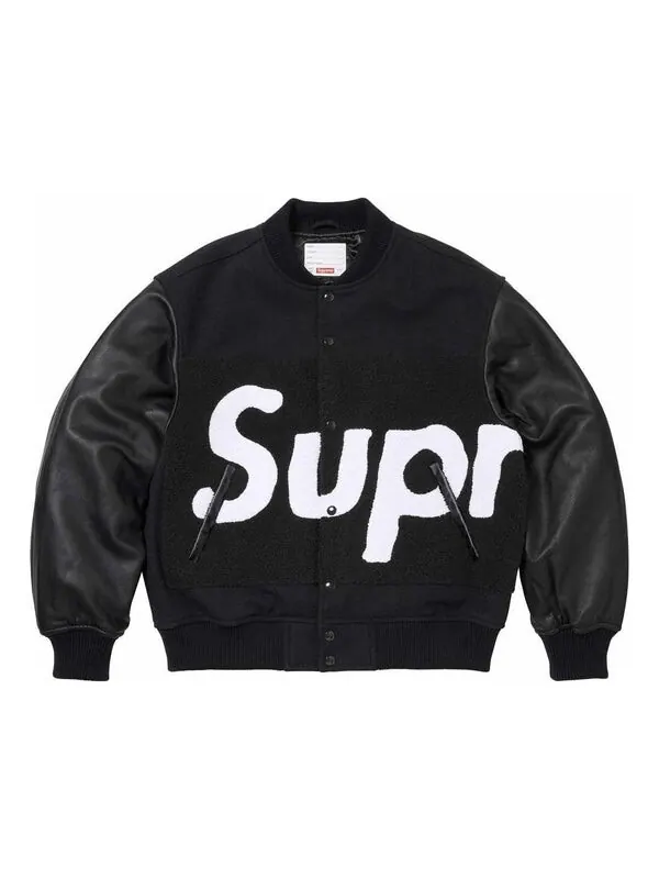 Куртка big logo chenille varsity jacket 'black whtie' Supreme — изображение 1 из 2, черный/белый
