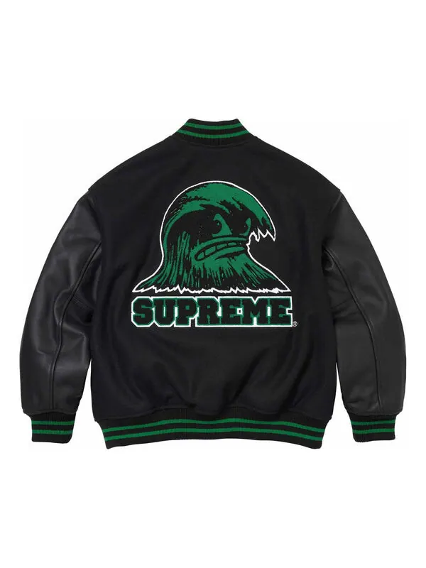 Куртка wave varsity jacket 'black green' Supreme — изображение 2 из 3, черный/зеленый