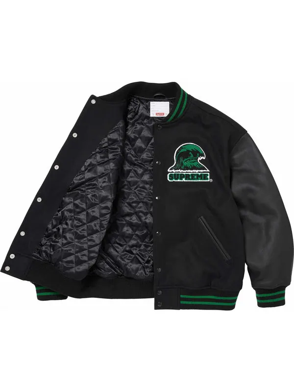 Куртка wave varsity jacket 'black green' Supreme — изображение 3 из 3, черный/зеленый