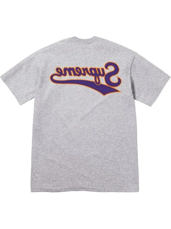 Футболка backwards logo t-shirt 'grey purple' Supreme — изображение 1 из 1, серый/фиолетовый