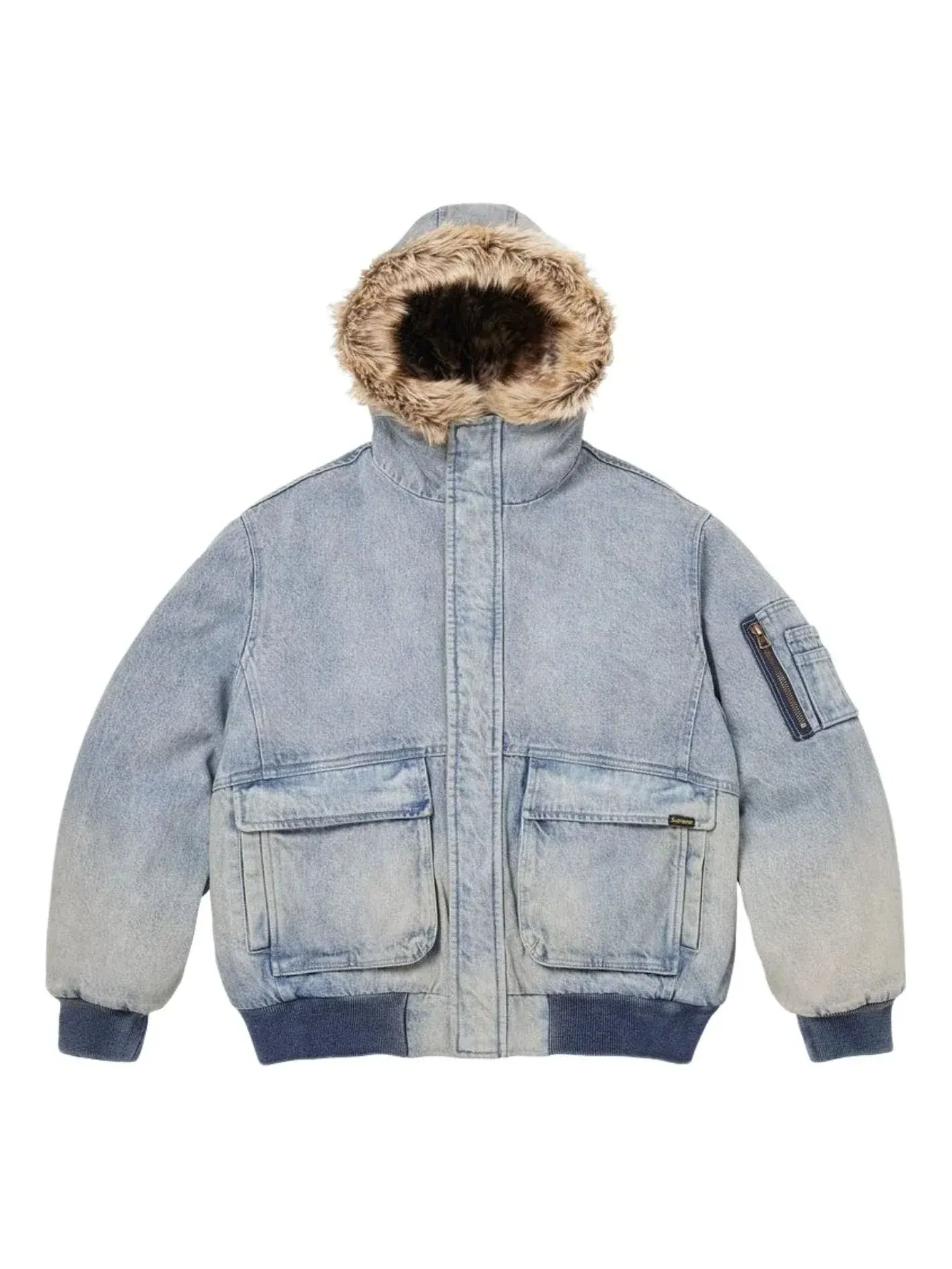 Рабочая куртка Supreme SS26 с двусторонним капюшоном из искусственного меха, цвет «джинсовая» — изображение 1 из 4