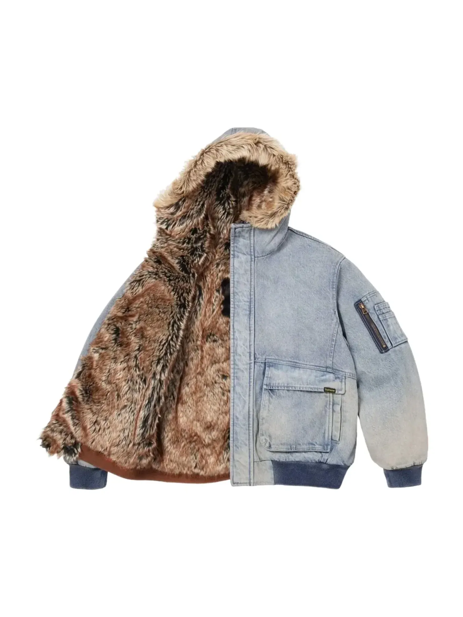 Рабочая куртка Supreme SS26 с двусторонним капюшоном из искусственного меха, цвет «джинсовая» — изображение 2 из 4