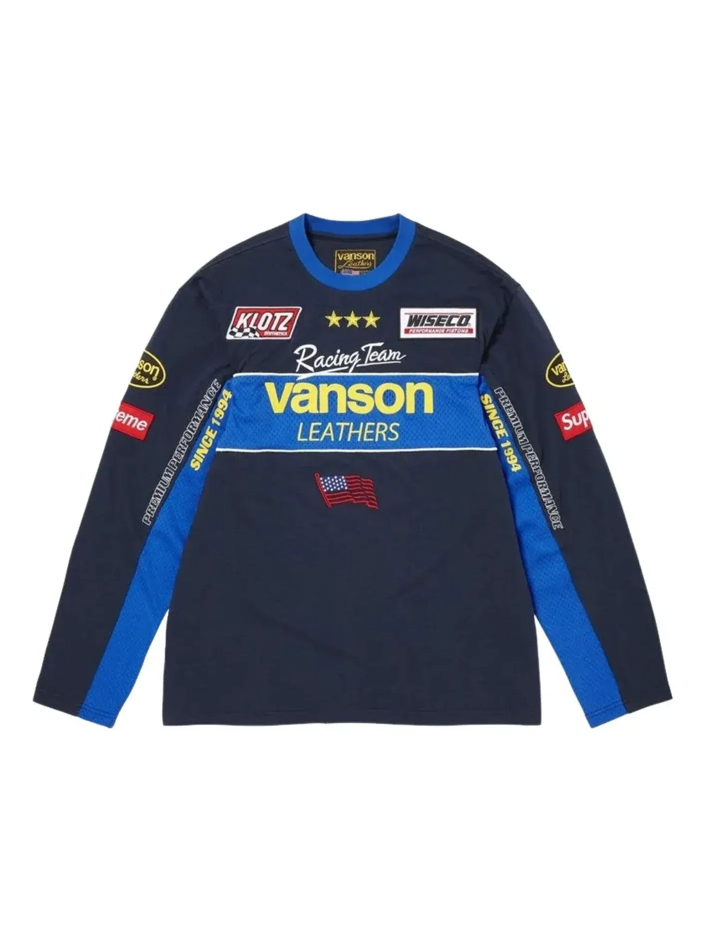 Футболка Supreme x Vanson Leathers SS26 с длинными рукавами — изображение 1 из 2, темно-синий