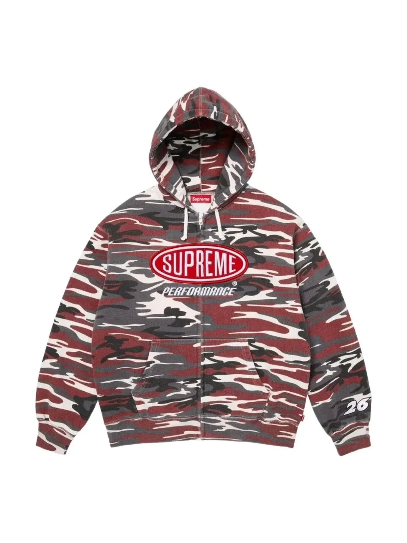 Толстовка Supreme SS26 Performance на молнии с капюшоном, цвет «Красный камуфляж» — изображение 1 из 1